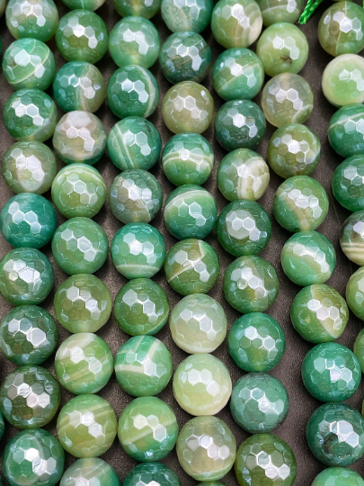 Mystic Botswana Agate Gemstone Bead Faceted 6mm 8mm 10mm 12mm Round Bead, Gorgeous Green Color Mystic Botswana Agate Beads