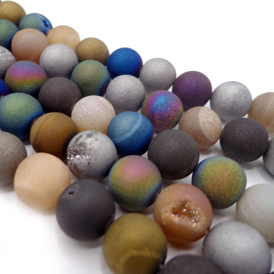 NATURAL Gemstone Druzy Agate Beads, Multi-Color Smooth Round, Matte Finish 6mm 8mm 10mm 12mm Druzy Agate Beads