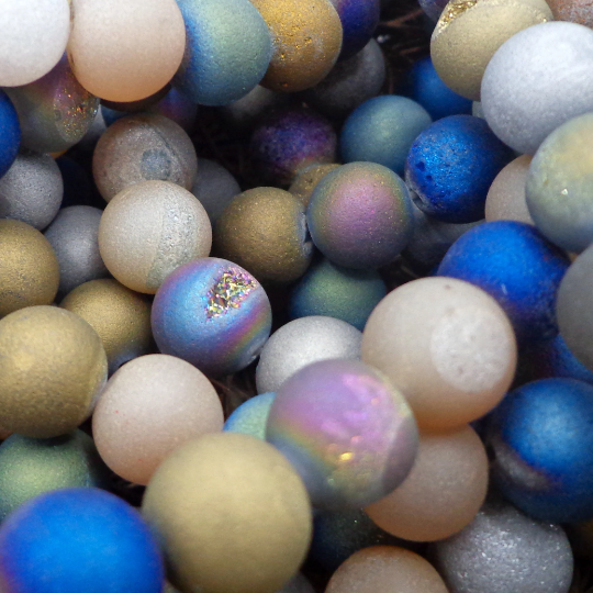 NATURAL Gemstone Druzy Agate Beads, Multi-Color Smooth Round, Matte Finish 6mm 8mm 10mm 12mm Druzy Agate Beads