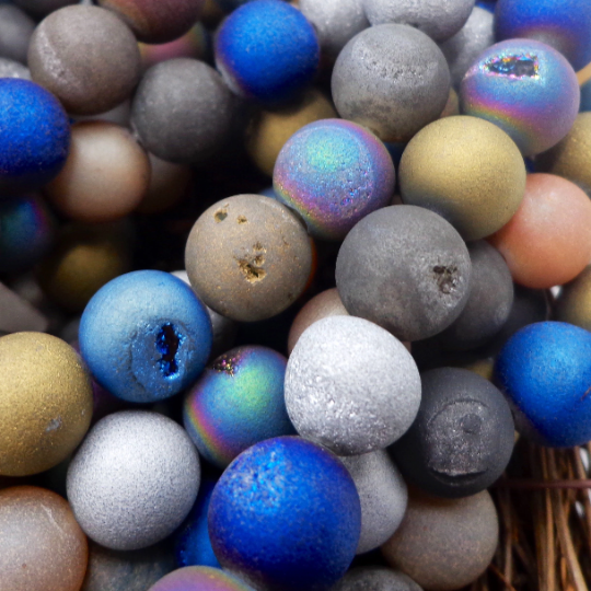 NATURAL Gemstone Druzy Agate Beads, Multi-Color Smooth Round, Matte Finish 6mm 8mm 10mm 12mm Druzy Agate Beads