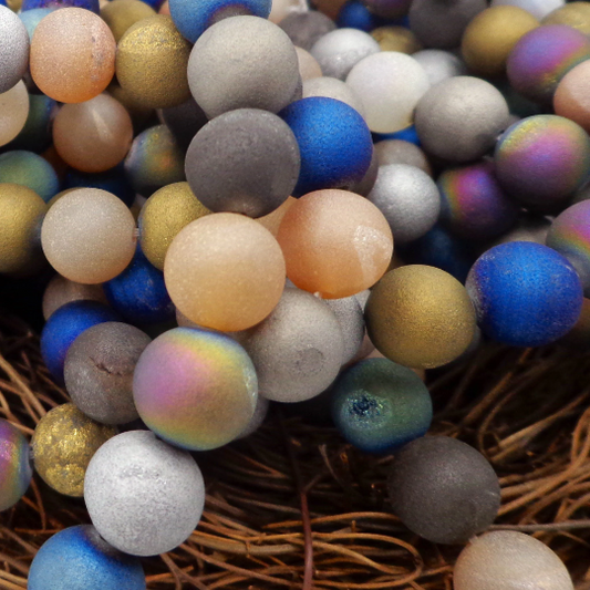 NATURAL Gemstone Druzy Agate Beads, Multi-Color Smooth Round, Matte Finish 6mm 8mm 10mm 12mm Druzy Agate Beads
