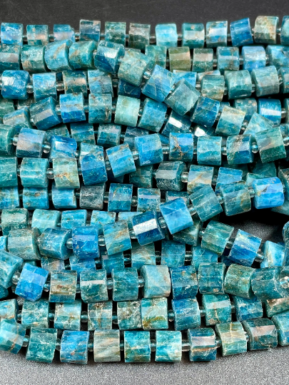 AAA Natural Apatite Gemstone 8x6mm Rondelle Pinwheel Shape, Beautiful Natural Blue Apatite Gemstone Beads