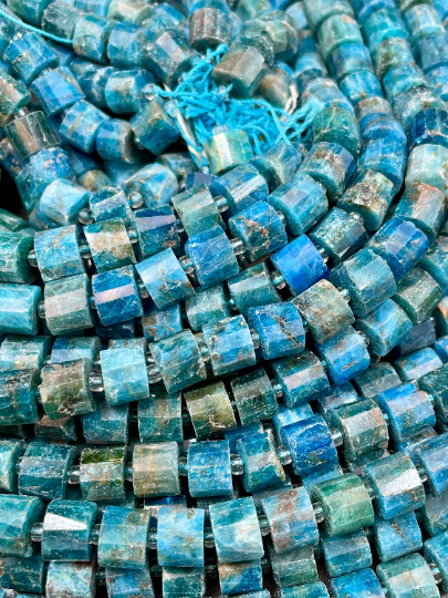 AAA Natural Apatite Gemstone 8x6mm Rondelle Pinwheel Shape, Beautiful Natural Blue Apatite Gemstone Beads