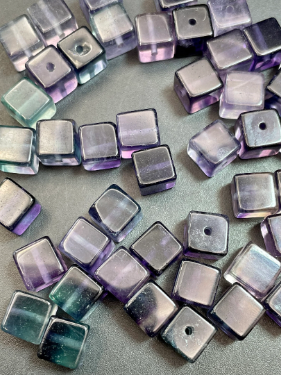 AAA Natural Fluorite Gemstone Bead 8mm Cube Shape, Gorgeous Natural Green Purple Fluorite LOOSE BEADS