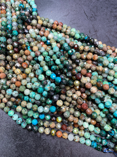 Natural Multicolor Turquoise Gemstone Bead Faceted 6mm Round Bead, Gorgeous Brown Beige Blue Color Turquoise Gemstone Beads 15.5"
