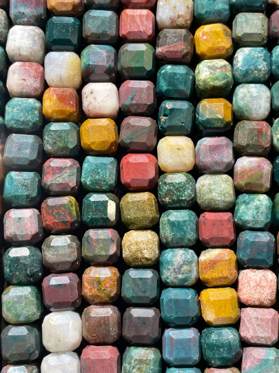 AAA Natural Ocean Jasper Gemstone Bead Faceted 5mm Cube Shape, Beautiful Multicolor Ocean Jasper Beads 15.5"