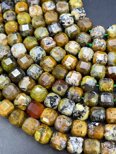 AAA Natural Green Opal Gemstone Bead Faceted 7mm Cube Shape, Beautiful Green Brown Color Opal Gemstone Beads