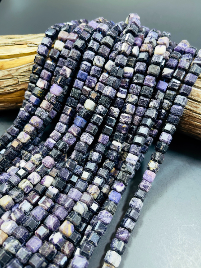 Natural Charoite Gemstone Beads - 7mm Faceted Cube Beads - Beautiful Purple Color - Excellent Quality - full Strand 15.5”