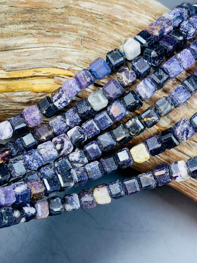 Natural Charoite Gemstone Beads - 7mm Faceted Cube Beads - Beautiful Purple Color - Excellent Quality - full Strand 15.5”