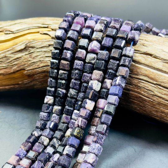 Natural Charoite Gemstone Beads - 7mm Faceted Cube Beads - Beautiful Purple Color - Excellent Quality - full Strand 15.5”