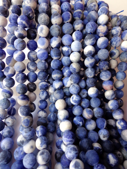 NATURAL Matte Sodalite Gemstone Beads 6mm 8mm 10mm 12mm Beads, Round Shape, Gorgeous Blue Color, Great Quality Beads, Full length 15.5 inches