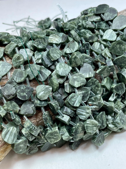 Natural Seraphinite Gemstone Bead Raw 10x14mm Teardrop Shape, Gorgeous Natural Green Color Seraphinite Gemstone Beads