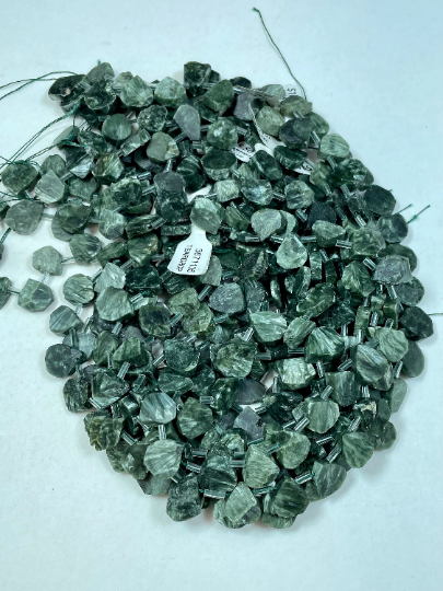 Natural Seraphinite Gemstone Bead Raw 10x14mm Teardrop Shape, Gorgeous Natural Green Color Seraphinite Gemstone Beads