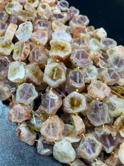 Natural Ametrine Gemstone Bead 14x15mm Flat Freeform Shape, Beautiful Golden Yellow Orange with Purple Color Ametrine Gemstone Bead 15.5"