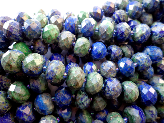 NATURAL Azurite Gemstone Beads 13x10mm Faceted Rondelle Shape, Gorgeous Blue and Green Color Full Strand 15.5"