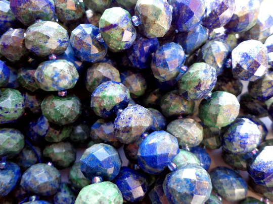 NATURAL Azurite Gemstone Beads 13x10mm Faceted Rondelle Shape, Gorgeous Blue and Green Color Full Strand 15.5"