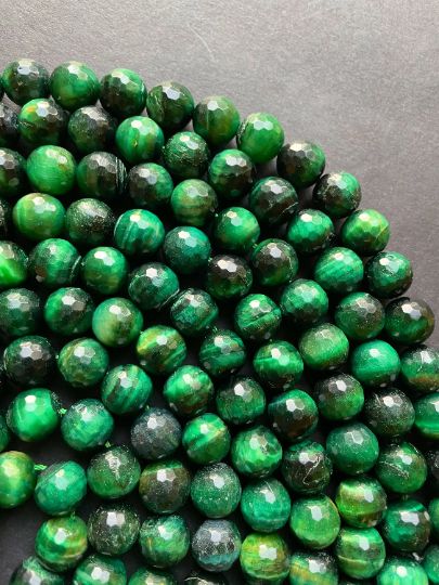 AAA Natural Tiger Eye Gemstone Bead Faceted 6mm 8mm 10mm 12mm Round Beads, Beautiful Green Color Tiger Eye Gemstone Beads Full Strand 15.5"