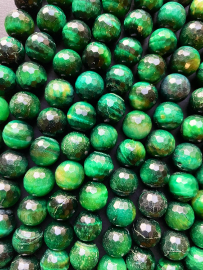 AAA Natural Tiger Eye Gemstone Bead Faceted 6mm 8mm 10mm 12mm Round Beads, Beautiful Green Color Tiger Eye Gemstone Beads Full Strand 15.5"