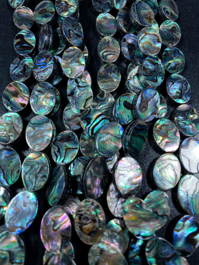 AAA Natural Abalone Shell Bead 13x18mm Oval Shape, Gorgeous Natural Rainbow Peacock Color Abalone Shell Bead, Excellent Quality Full Strand 15.5"