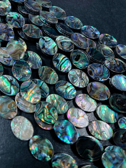 AAA Natural Abalone Shell Bead 13x18mm Oval Shape, Gorgeous Natural Rainbow Peacock Color Abalone Shell Bead, Excellent Quality Full Strand 15.5"