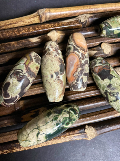 Natural Mushroom Jasper Gemstone Bead 40x16mm Barrel/Tube Shape, Beautiful Natural Brown Orange Green Color Mushroom Jasper LOOSE BEADS