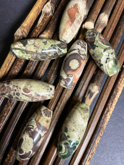 Natural Mushroom Jasper Gemstone Bead 40x16mm Barrel/Tube Shape, Beautiful Natural Brown Orange Green Color Mushroom Jasper LOOSE BEADS
