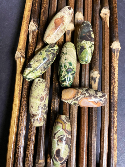 Natural Mushroom Jasper Gemstone Bead 40x16mm Barrel/Tube Shape, Beautiful Natural Brown Orange Green Color Mushroom Jasper LOOSE BEADS