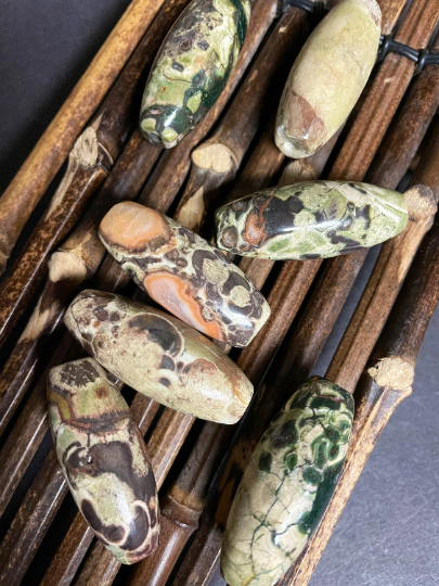 Natural Mushroom Jasper Gemstone Bead 40x16mm Barrel/Tube Shape, Beautiful Natural Brown Orange Green Color Mushroom Jasper LOOSE BEADS