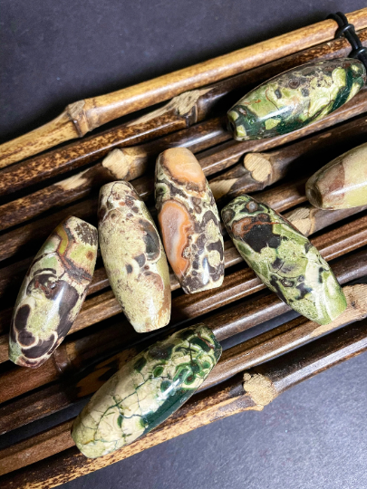 Natural Mushroom Jasper Gemstone Bead 40x16mm Barrel/Tube Shape, Beautiful Natural Brown Orange Green Color Mushroom Jasper LOOSE BEADS