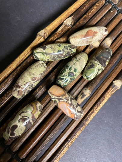 Natural Mushroom Jasper Gemstone Bead 40x16mm Barrel/Tube Shape, Beautiful Natural Brown Orange Green Color Mushroom Jasper LOOSE BEADS
