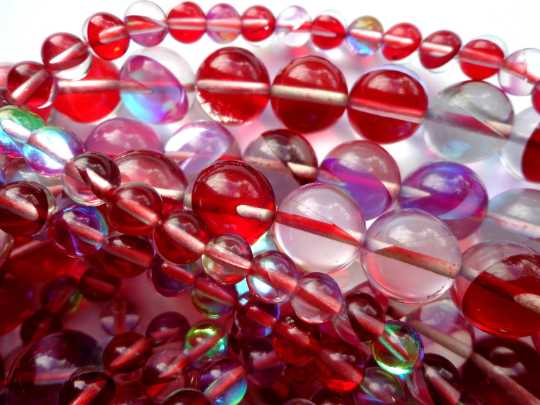 Mermaid Glass Beads, 6mm 8mm 10mm 12mm Round Beads, Beautiful Rainbow Red Beads, Great Quality Beads, Full Strand 15.5 inches