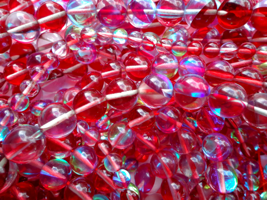 Mermaid Glass Beads, 6mm 8mm 10mm 12mm Round Beads, Beautiful Rainbow Red Beads, Great Quality Beads, Full Strand 15.5 inches