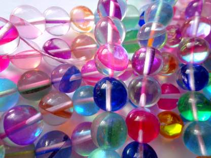 Rainbow Mermaid Glass Beads, 6mm 8mm 10mm 12mm Round Beads, Beautiful Rainbow Colorful Beads, Great Quality Beads, Full Strand 15.5"