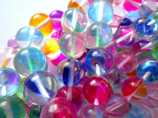 Rainbow Mermaid Glass Beads, 6mm 8mm 10mm 12mm Round Beads, Beautiful Rainbow Colorful Beads, Great Quality Beads, Full Strand 15.5"