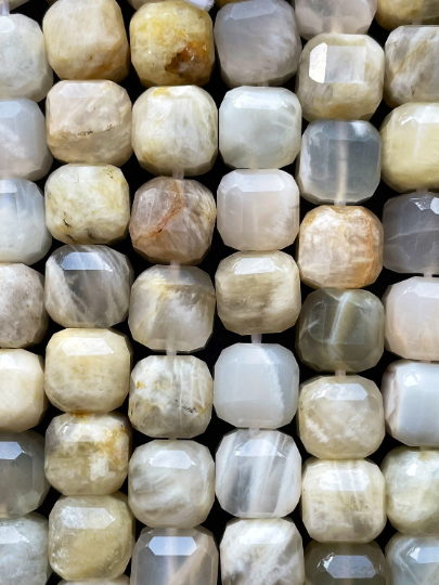 Natural Moonstone Gemstone Bead Faceted 8mm Cube Shape Bead, Beautiful Cream Beige Color Moonstone Gemstone Bead