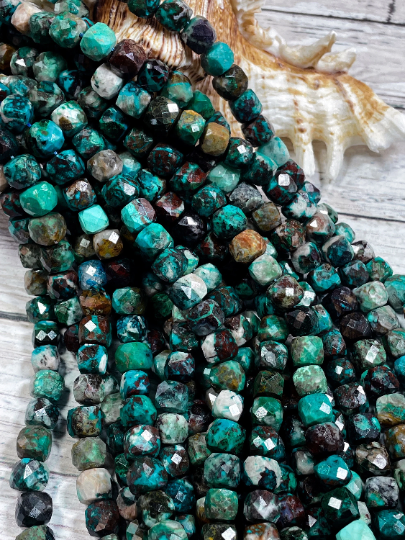 Natural Peru Turquoise Gemstone Bead Faceted 8mm Cube Shape, Gorgeous Natural Blue Brown Color Peru Turquoise, Excellent Quality 15.5" Strand