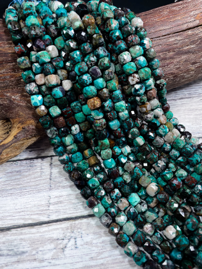 Natural Peru Turquoise Gemstone Bead Faceted 8mm Cube Shape, Gorgeous Natural Blue Brown Color Peru Turquoise, Excellent Quality 15.5" Strand
