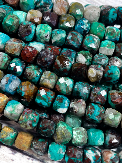 Natural Peru Turquoise Gemstone Bead Faceted 8mm Cube Shape, Gorgeous Natural Blue Brown Color Peru Turquoise, Excellent Quality 15.5" Strand