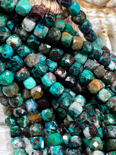 Natural Peru Turquoise Gemstone Bead Faceted 8mm Cube Shape, Gorgeous Natural Blue Brown Color Peru Turquoise, Excellent Quality 15.5" Strand