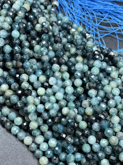 NATURAL Blue Tourmaline Gemstone Bead Faceted 4mm Round Shape Beads. Beautiful Blue Multicolor Tourmaline Gemstone Beads Full Strand 15.5"