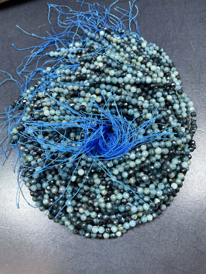 NATURAL Blue Tourmaline Gemstone Bead Faceted 4mm Round Shape Beads. Beautiful Blue Multicolor Tourmaline Gemstone Beads Full Strand 15.5"