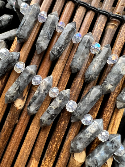 Natural Labradorite Gemstone Faceted Point Shape 8x32mm Gorgeous Gray Color Labradorite Full Strand 15.5"