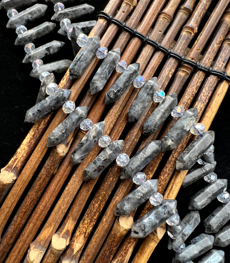 Natural Labradorite Gemstone Faceted Point Shape 8x32mm Gorgeous Gray Color Labradorite Full Strand 15.5"