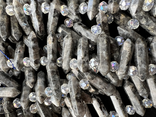 Natural Labradorite Gemstone Faceted Point Shape 8x32mm Gorgeous Gray Color Labradorite Full Strand 15.5"
