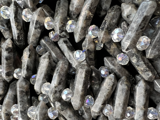 Natural Labradorite Gemstone Faceted Point Shape 8x32mm Gorgeous Gray Color Labradorite Full Strand 15.5"