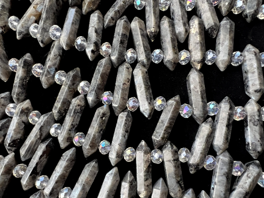 Natural Labradorite Gemstone Faceted Point Shape 8x32mm Gorgeous Gray Color Labradorite Full Strand 15.5"