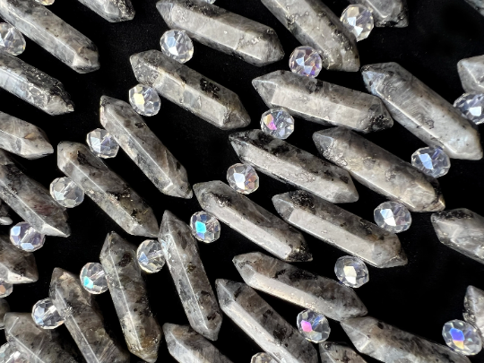 Natural Labradorite Gemstone Faceted Point Shape 8x32mm Gorgeous Gray Color Labradorite Full Strand 15.5"