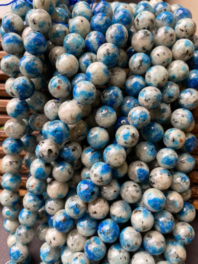 Natural K2 Stone Bead 6mm 8mm 10mm Round Beads, Gorgeous Gray Blue Color with Black Specks K2 Bead, Great Quality Full Strand 15.5"