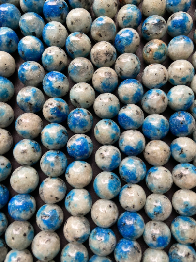 Natural K2 Stone Bead 6mm 8mm 10mm Round Beads, Gorgeous Gray Blue Color with Black Specks K2 Bead, Great Quality Full Strand 15.5"