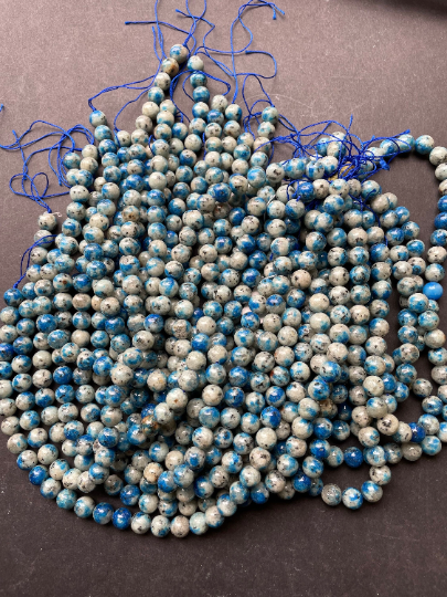 Natural K2 Stone Bead 6mm 8mm 10mm Round Beads, Gorgeous Gray Blue Color with Black Specks K2 Bead, Great Quality Full Strand 15.5"